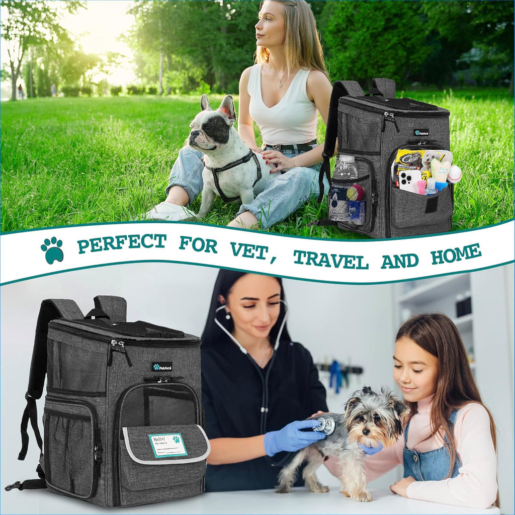 Dog Backpack Carrier, Airline Approved Cat Backpacks for Carrying Small Large Cats, Pet Carrier Back Pack, Ventilated Soft Sided for Travel, Hiking, Camping, Max 18 Lbs, Charcoal